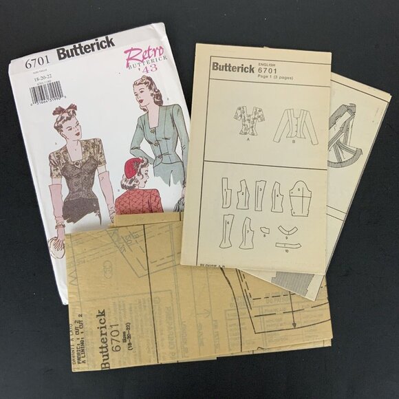 Vintage Butterick 6701 Retro 1943 Misses Blouse Sewing Pattern Uncut 18-22 - Picture 3 of 3